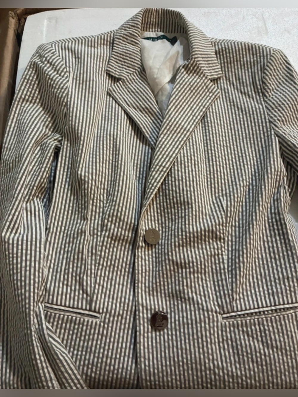 Ralph Lauren Striped Taupe & White Women's Blazer